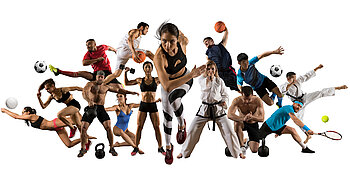 Sportler und Sportlerinnen üben verschiedene Sportarten aus